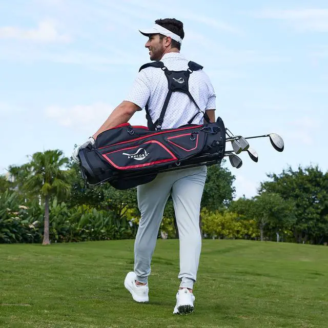 Alt view image 7 of 7 - Golf Stand Bag with 4 Way Full Length Dividers, 4.4 Lbs Lightweight Golf Bag for Men Women, Waterproof Golf Carry Bags w/Stand, 7 Pockets & Cooler Pouch, Dual Straps, Rain Hood
