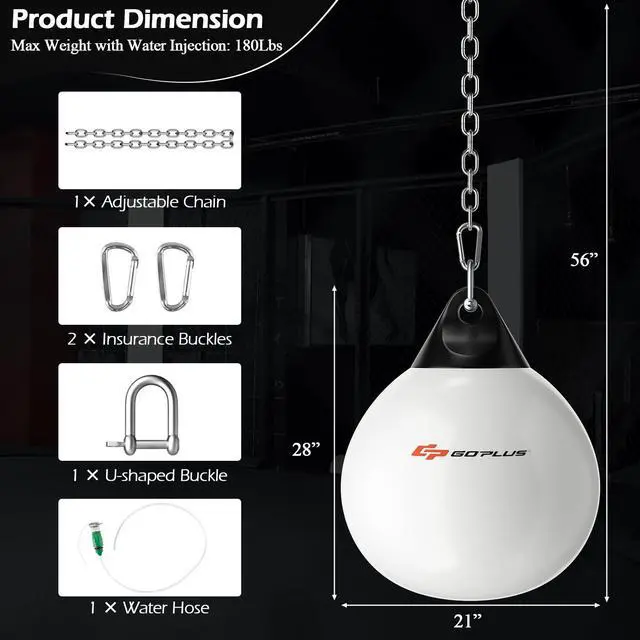 Alt view image 4 of 7 - Water Aqua Bag, 21'' 180 Pound /18 110 Pound Heavy Punching Bag with Adjustable Metal Chain, Water Injection Hose, Boxing Training Bag for Adults Fitness, MMA