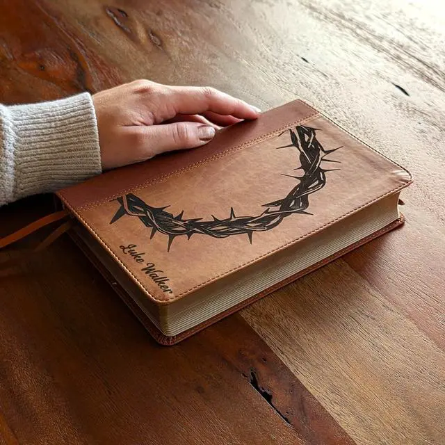 Alt view image 3 of 7 - Personalized NIV Personal Bible with Crown of Thorns | Large Print (Brown)