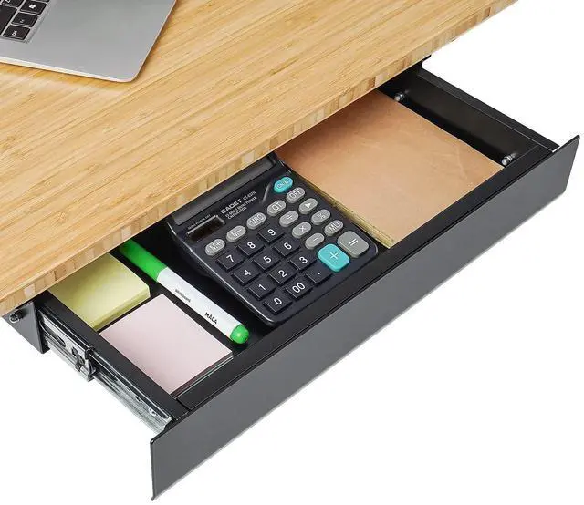 Main image of Under Desk Drawer, Steel Drawer for Desk Slide-Out, Under Table Mounted Drawer, Standing Workstation Storage Attachment for Office Home - 17.7 Width, Black