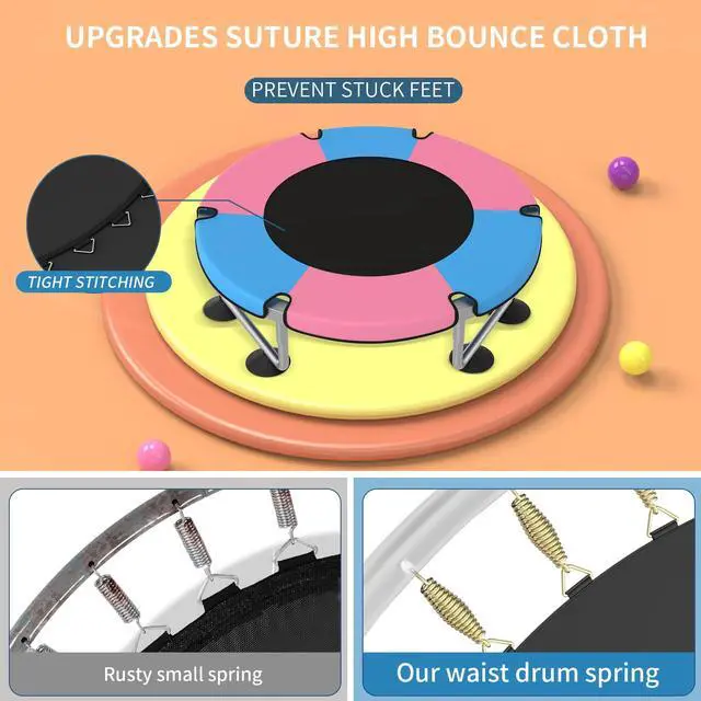 Alt view image 3 of 7 - Trampoline for Kids, Upgrade Full Anti-Rust 440lbs Indoor Outdoor Toddler Trampoline with Net, 55" Adjustable Baby Toddler Trampolines Accessories Dart Board