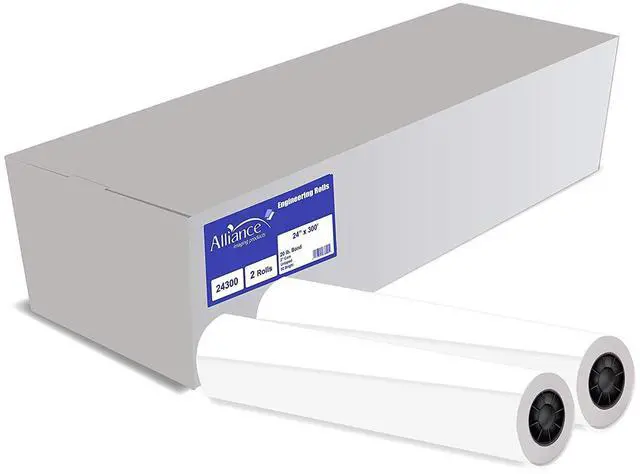 Main image of Wide Format Paper 24" x 300' CAD Bond Rolls (20lb | 2 Rolls, 24 In x 300 Ft | 2 " Core)