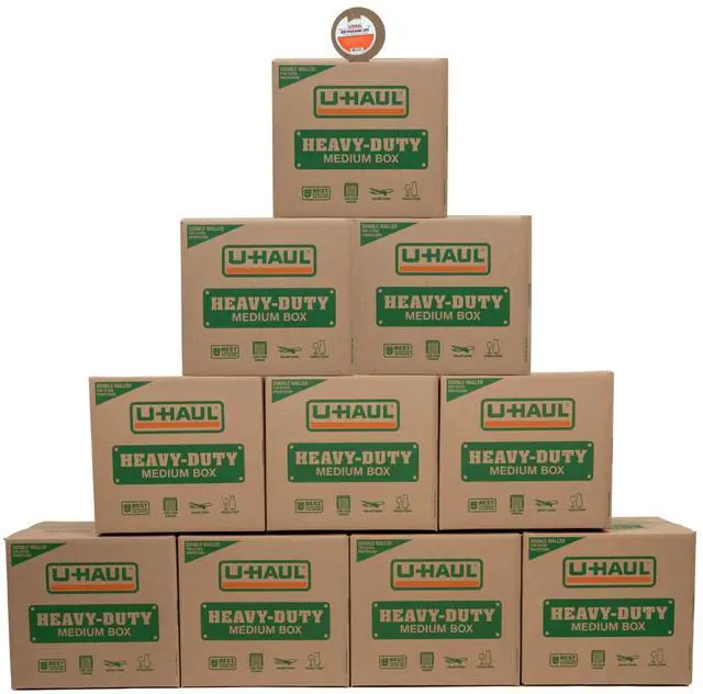 Main image of 11-Piece Medium Heavy-Duty Double Wall Moving & Shipping Boxes - Pack of 10 Boxes with Handles - 18-1/8 x 18 x 16 (L x W x H) - 1 Bonus Roll of Tape