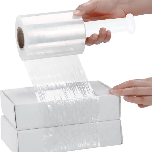 Alt view image 7 of 7 - PSBM Mini Stretch Wrap with Plastic Handle, 12 Rolls 5 Inch x 1000 Feet 63 Gauge Heavy Duty Clear Plastic Wrap Industrial Strength Shrink Film for Moving, Packing & Shipping