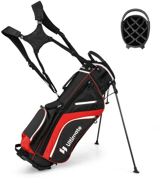 Main image of 14-Way Golf Stand Bag, Portable Golf Bag w/ 6 Pockets,Cooler Bag & Waterproof Valuable Pocket, Rain Hood, Ergonomic Dual Strap System & Carrying Handles, 5 LBS Lightweight for Adults