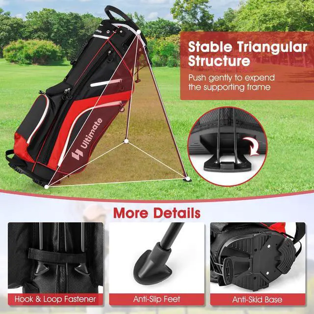 Alt view image 3 of 7 - 14-Way Golf Stand Bag, Portable Golf Bag w/ 6 Pockets,Cooler Bag & Waterproof Valuable Pocket, Rain Hood, Ergonomic Dual Strap System & Carrying Handles, 5 LBS Lightweight for Adults