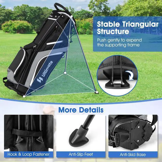 Alt view image 3 of 7 - 14-Way Golf Stand Bag, Portable Golf Bag w/ 6 Pockets,Cooler Bag & Waterproof Valuable Pocket, Rain Hood, Ergonomic Dual Strap System & Carrying Handles, 5 LBS Lightweight for Adults