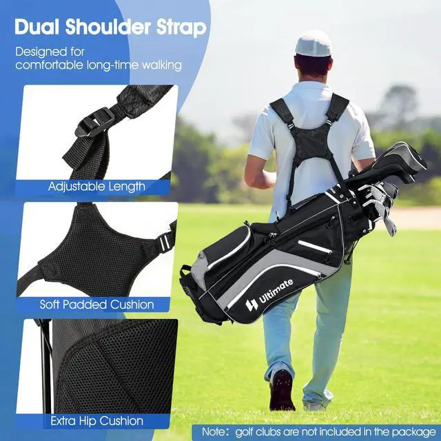 Alt view image 5 of 7 - 14-Way Golf Stand Bag, Portable Golf Bag w/ 6 Pockets,Cooler Bag & Waterproof Valuable Pocket, Rain Hood, Ergonomic Dual Strap System & Carrying Handles, 5 LBS Lightweight for Adults