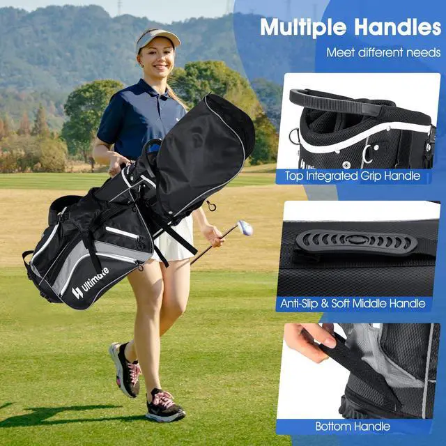 Alt view image 6 of 7 - 14-Way Golf Stand Bag, Portable Golf Bag w/ 6 Pockets,Cooler Bag & Waterproof Valuable Pocket, Rain Hood, Ergonomic Dual Strap System & Carrying Handles, 5 LBS Lightweight for Adults