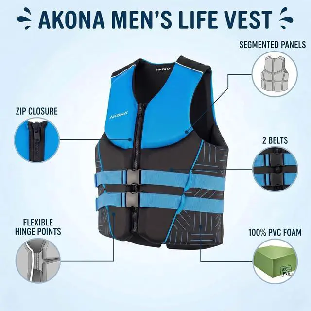 Alt view image 3 of 6 - Men's Neoprene Life Jacket, US Coast Guard Approved, Rated for 90+ Pounds