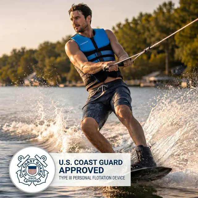 Alt view image 4 of 6 - Men's Neoprene Life Jacket, US Coast Guard Approved, Rated for 90+ Pounds