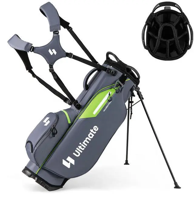 Main image of Golf Stand Bag, 8-Way Golf Bag with 5 Pockets, Rain Hood, Detachable Dual Shoulder Strap, Lumbar Pad, Handles, Portable Golf Club Bag for Men & Women