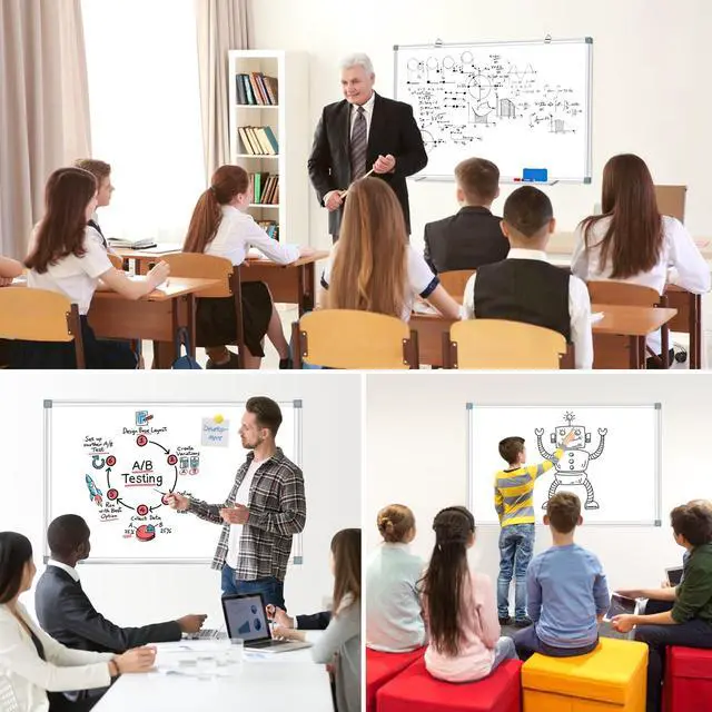 Alt view image 6 of 6 - Magnetic Dry Erase White Board, Dry Erase Board for Wall 48" X 36" Aluminum Frame, Hanging Whiteboard for Home, School, Office, Kitchen