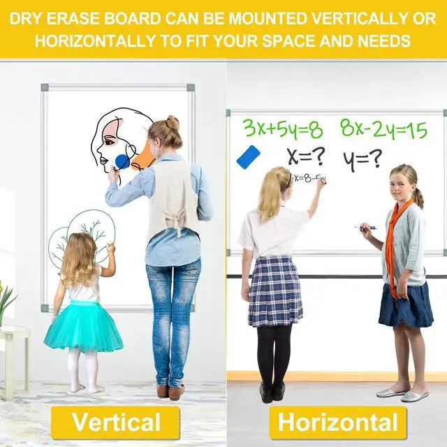 Alt view image 5 of 6 - Magnetic Dry Erase White Board, Dry Erase Board for Wall 48" X 36" Aluminum Frame, Hanging Whiteboard for Home, School, Office, Kitchen