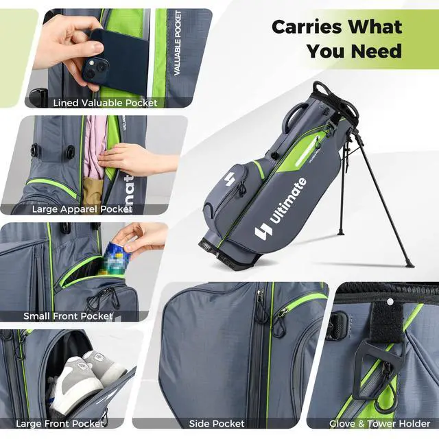 Alt view image 4 of 7 - Golf Stand Bag, 8-Way Golf Bag with 5 Pockets, Rain Hood, Detachable Dual Shoulder Strap, Lumbar Pad, Handles, Portable Golf Club Bag for Men & Women