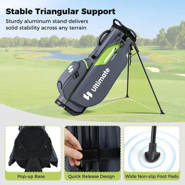 Alt view image 5 of 7 - Golf Stand Bag, 8-Way Golf Bag with 5 Pockets, Rain Hood, Detachable Dual Shoulder Strap, Lumbar Pad, Handles, Portable Golf Club Bag for Men & Women