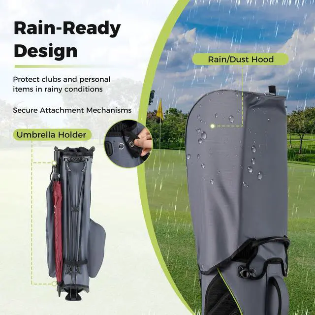 Alt view image 7 of 7 - Golf Stand Bag, 8-Way Golf Bag with 5 Pockets, Rain Hood, Detachable Dual Shoulder Strap, Lumbar Pad, Handles, Portable Golf Club Bag for Men & Women