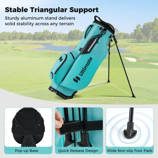 Alt view image 5 of 7 - Golf Stand Bag, 8-Way Golf Bag with 5 Pockets, Rain Hood, Detachable Dual Shoulder Strap, Lumbar Pad, Handles, Portable Golf Club Bag for Men & Women
