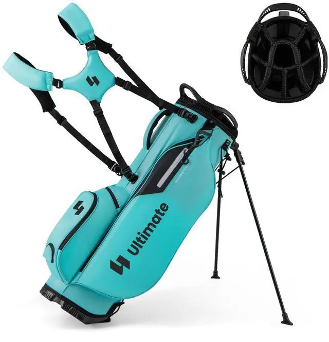 Main image of Golf Stand Bag, 8-Way Golf Bag with 5 Pockets, Rain Hood, Detachable Dual Shoulder Strap, Lumbar Pad, Handles, Portable Golf Club Bag for Men & Women