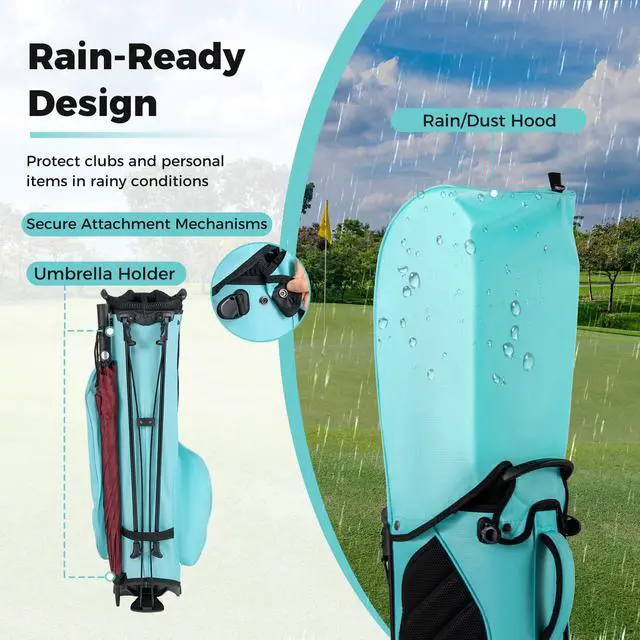 Alt view image 7 of 7 - Golf Stand Bag, 8-Way Golf Bag with 5 Pockets, Rain Hood, Detachable Dual Shoulder Strap, Lumbar Pad, Handles, Portable Golf Club Bag for Men & Women