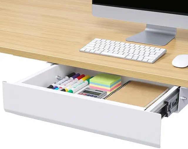 Main image of Under Desk Drawer, Steel Drawer for Desk Slide-out, Under table Mounted Drawer, Standing Workstation Storage Attachment for Office Home - 17.7 Width, White