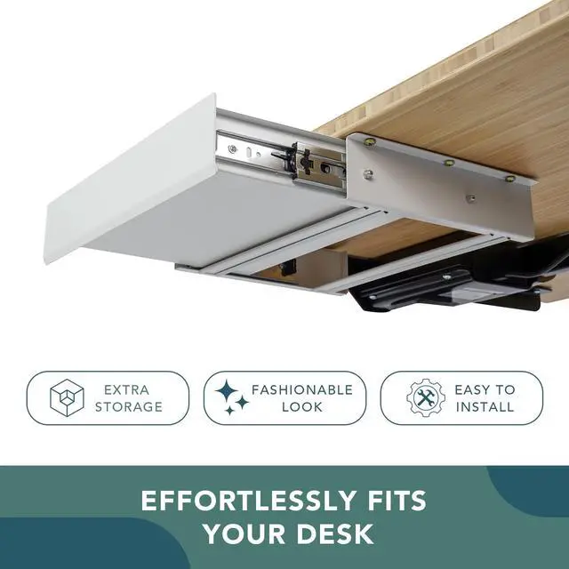 Alt view image 4 of 6 - Under Desk Drawer, Steel Drawer for Desk Slide-out, Under table Mounted Drawer, Standing Workstation Storage Attachment for Office Home - 17.7 Width, White