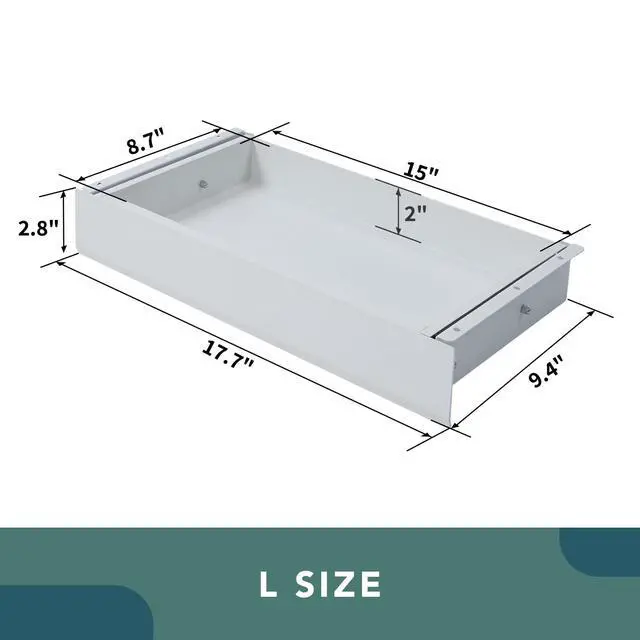 Alt view image 5 of 6 - Under Desk Drawer, Steel Drawer for Desk Slide-out, Under table Mounted Drawer, Standing Workstation Storage Attachment for Office Home - 17.7 Width, White