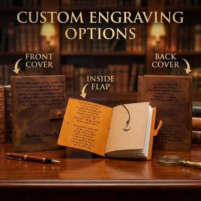 Alt view image 2 of 7 - Personalized Leather Journal Custom Engraved Refillable A5 Leather Notebook for Men & Women Vintage Writing, Travel & Prayer Journal Gift Customized Journals & Notebooks