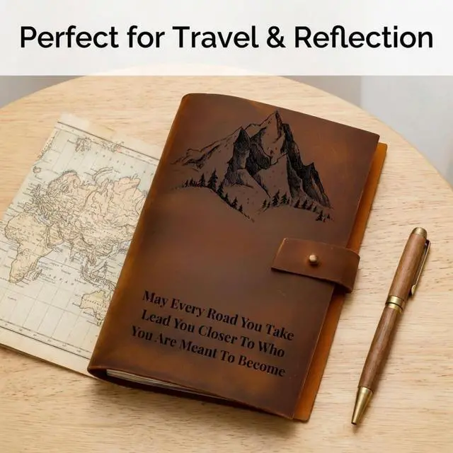 Alt view image 4 of 7 - Personalized Leather Journal Custom Engraved Refillable A5 Leather Notebook for Men & Women Vintage Writing, Travel & Prayer Journal Gift Customized Journals & Notebooks