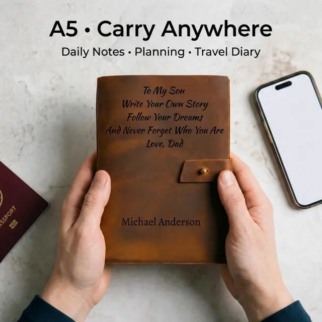 Alt view image 5 of 7 - Personalized Leather Journal Custom Engraved Refillable A5 Leather Notebook for Men & Women Vintage Writing, Travel & Prayer Journal Gift Customized Journals & Notebooks
