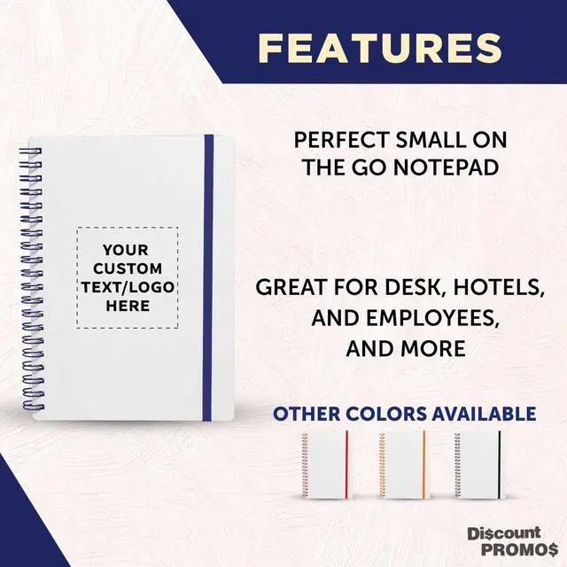 Alt view image 2 of 6 - Personalized Custom White Spiral Notebook with Elastic Band Pack 10/50/100 Pack, Customizable Text & Logo, 80 Lined Pages, Recycled Paper Blue