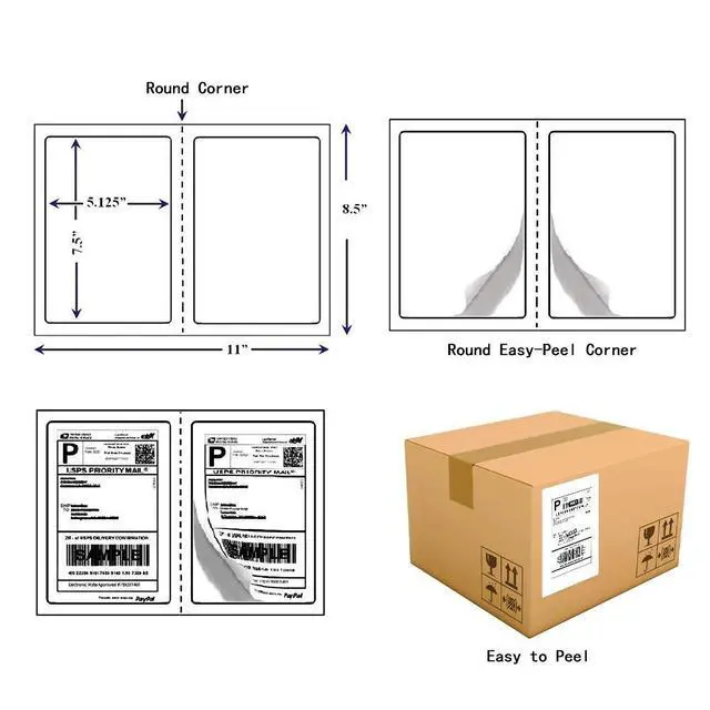 Alt view image 3 of 5 - Shipping Labels with Round Corner, 8.5 x 5.5 Inches Half Sheet Self Adhesive Shipping Address Labels for Laser and Inkjet Printer (2000 Labels)