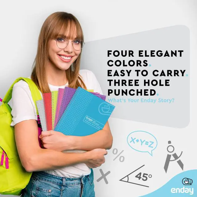 Alt view image 2 of 6 - Quad Ruled Notebook Spiral with 70 Sheets White Paper - Set Includes: Blue, Black, Yellow, & Green Covers (48 Pack)