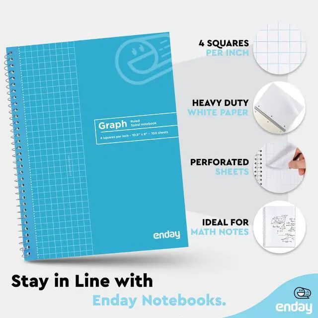 Alt view image 3 of 6 - Quad Ruled Notebook Spiral with 70 Sheets White Paper - Set Includes: Blue, Black, Yellow, & Green Covers (48 Pack)