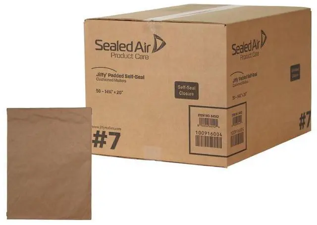 Main image of Jiffy Padded Mailer, #7, Paper Padding, Self-Adhesive Closure, 14.25 x 20, Natural Kraft, 50/Carton