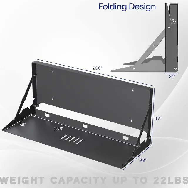 Alt view image 3 of 7 - Black Flip Down 24 Inch Keyboard Tray Wall Mount, Mount-FDKB1 | Fits Standard Size Keyboards and Mice, Fold Down Typing Platform, Space Saving Design, Mouse Pad Included
