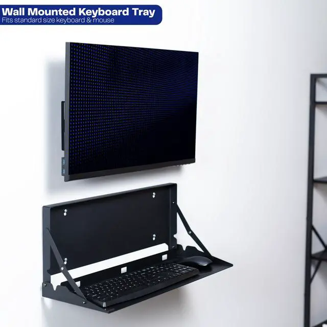 Alt view image 2 of 7 - Black Flip Down 24 Inch Keyboard Tray Wall Mount, Mount-FDKB1 | Fits Standard Size Keyboards and Mice, Fold Down Typing Platform, Space Saving Design, Mouse Pad Included