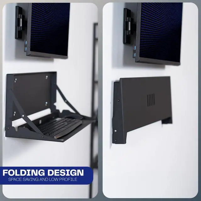 Alt view image 4 of 7 - Black Flip Down 24 Inch Keyboard Tray Wall Mount, Mount-FDKB1 | Fits Standard Size Keyboards and Mice, Fold Down Typing Platform, Space Saving Design, Mouse Pad Included