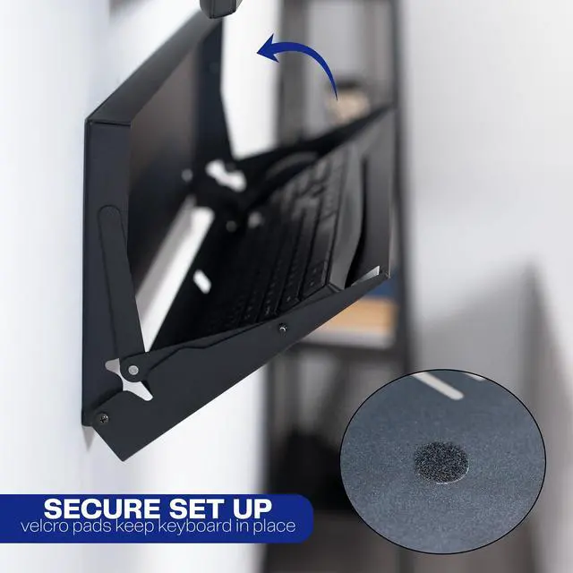 Alt view image 5 of 7 - Black Flip Down 24 Inch Keyboard Tray Wall Mount, Mount-FDKB1 | Fits Standard Size Keyboards and Mice, Fold Down Typing Platform, Space Saving Design, Mouse Pad Included