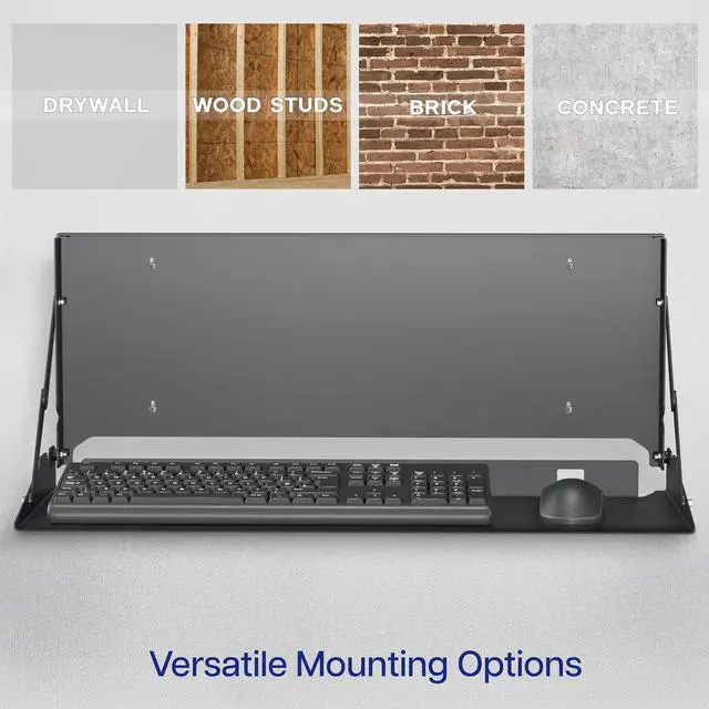 Alt view image 7 of 7 - Black Flip Down 24 Inch Keyboard Tray Wall Mount, Mount-FDKB1 | Fits Standard Size Keyboards and Mice, Fold Down Typing Platform, Space Saving Design, Mouse Pad Included