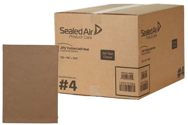 Main image of Jiffy Padded Shipping Mailers, Case of 100, Self Seal Heavy Duty Recycled Cushioned Mailing Envelope, #4-9.5" x 14.5", Kraft