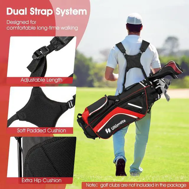 Alt view image 5 of 7 - 14-Way Golf Stand Bag, Portable Golf Bag w/ 6 Pockets,Cooler Bag & Waterproof Valuable Pocket, Rain Hood, Ergonomic Dual Strap System & Carrying Handles, 5 LBS Lightweight for Adults