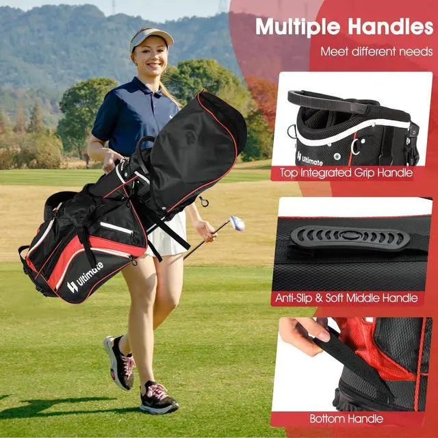 Alt view image 6 of 7 - 14-Way Golf Stand Bag, Portable Golf Bag w/ 6 Pockets,Cooler Bag & Waterproof Valuable Pocket, Rain Hood, Ergonomic Dual Strap System & Carrying Handles, 5 LBS Lightweight for Adults