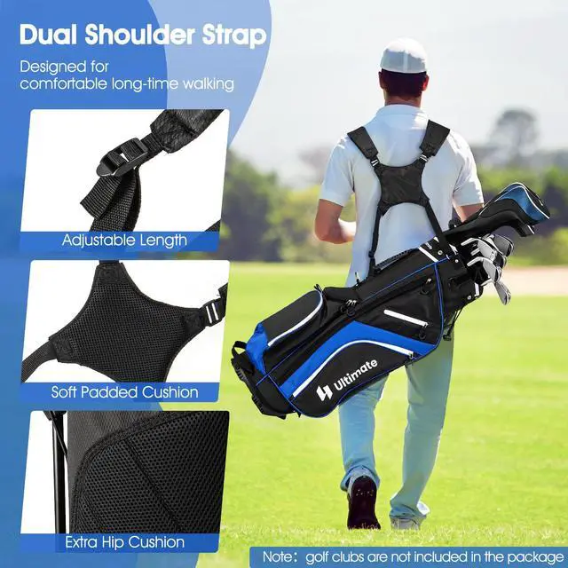 Alt view image 5 of 7 - 14-Way Golf Stand Bag, Portable Golf Bag w/ 6 Pockets,Cooler Bag & Waterproof Valuable Pocket, Rain Hood, Ergonomic Dual Strap System & Carrying Handles, 5 LBS Lightweight for Adults