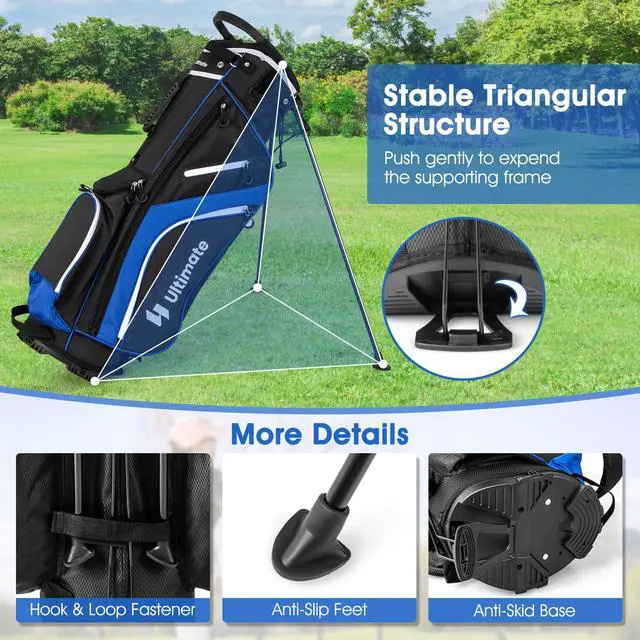 Alt view image 3 of 7 - 14-Way Golf Stand Bag, Portable Golf Bag w/ 6 Pockets,Cooler Bag & Waterproof Valuable Pocket, Rain Hood, Ergonomic Dual Strap System & Carrying Handles, 5 LBS Lightweight for Adults