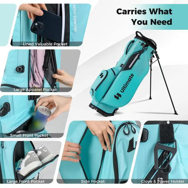 Alt view image 4 of 7 - Golf Stand Bag, 8-Way Golf Bag with 5 Pockets, Rain Hood, Detachable Dual Shoulder Strap, Lumbar Pad, Handles, Portable Golf Club Bag for Men & Women