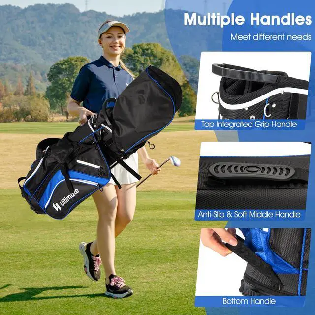 Alt view image 6 of 7 - 14-Way Golf Stand Bag, Portable Golf Bag w/ 6 Pockets,Cooler Bag & Waterproof Valuable Pocket, Rain Hood, Ergonomic Dual Strap System & Carrying Handles, 5 LBS Lightweight for Adults