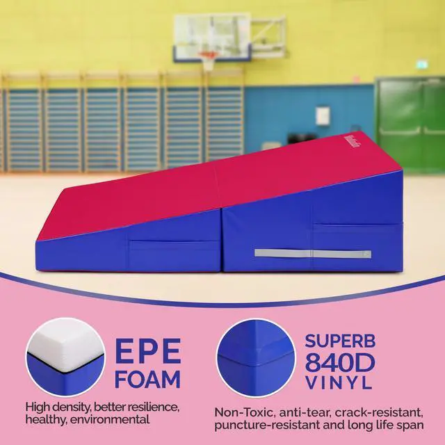 Alt view image 2 of 7 - 48"x24"x14" Tumbling Mat - Folding Gymnastics Cheese Wedge Mat for Kids, Girls Home Training