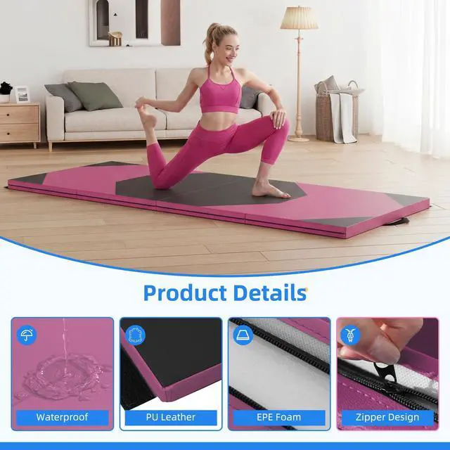 Alt view image 3 of 7 - 4'x8'x2 Thick Folding Gymnastics Exercise Mat Aerobics Stretching Yoga Mats