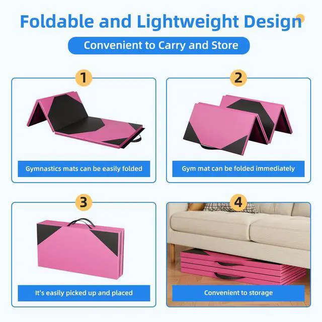 Alt view image 4 of 7 - 4'x8'x2 Thick Folding Gymnastics Exercise Mat Aerobics Stretching Yoga Mats